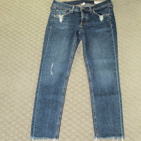rag & bones Skinny Women's 28 Low Rise Ankle Raw Hem Blue Jeans - Picture 1 of 7